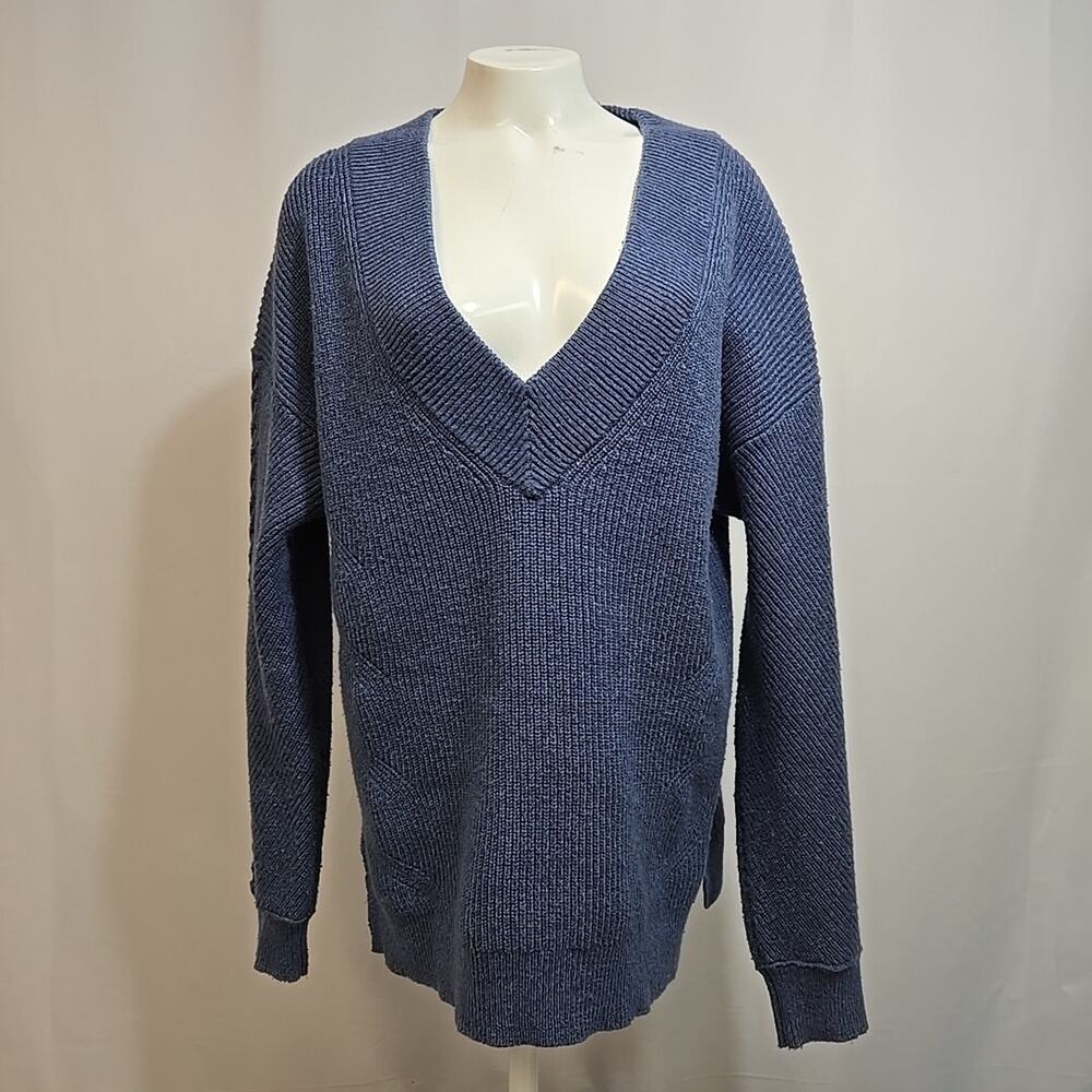 Sundance Cable Knit V-Neck Sweater Womens Size Small Blue Cotton Blend